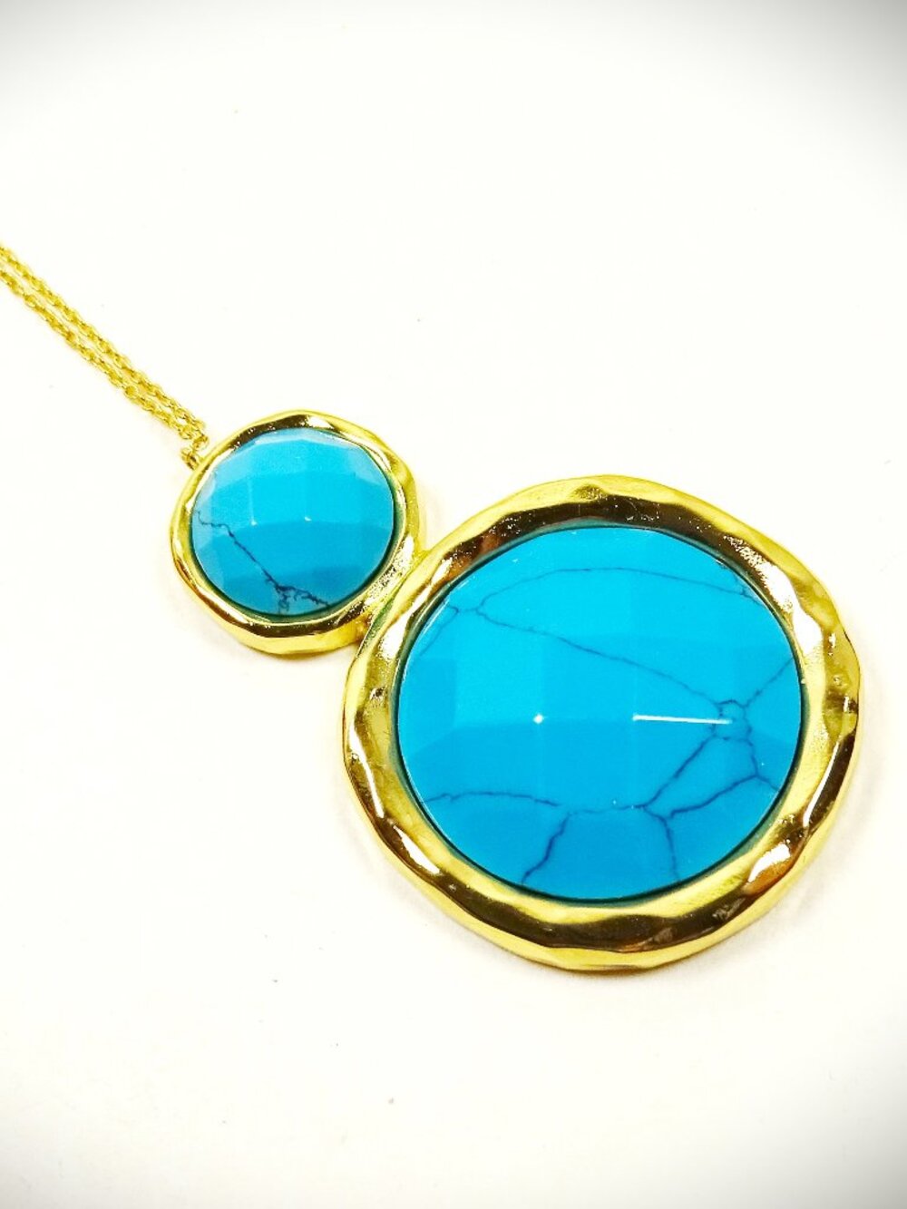 GORJANA Yellow Gold Plated Hammered Metal & Blue Howlite Pendant Necklace